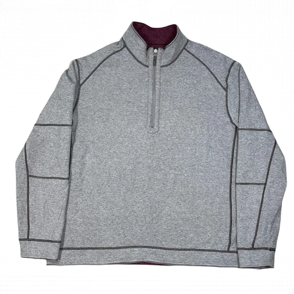 Tommy Bahama Reversible 1/4 Zip Sweater Mens 2XL Flipshore Maroon Gray Pullover